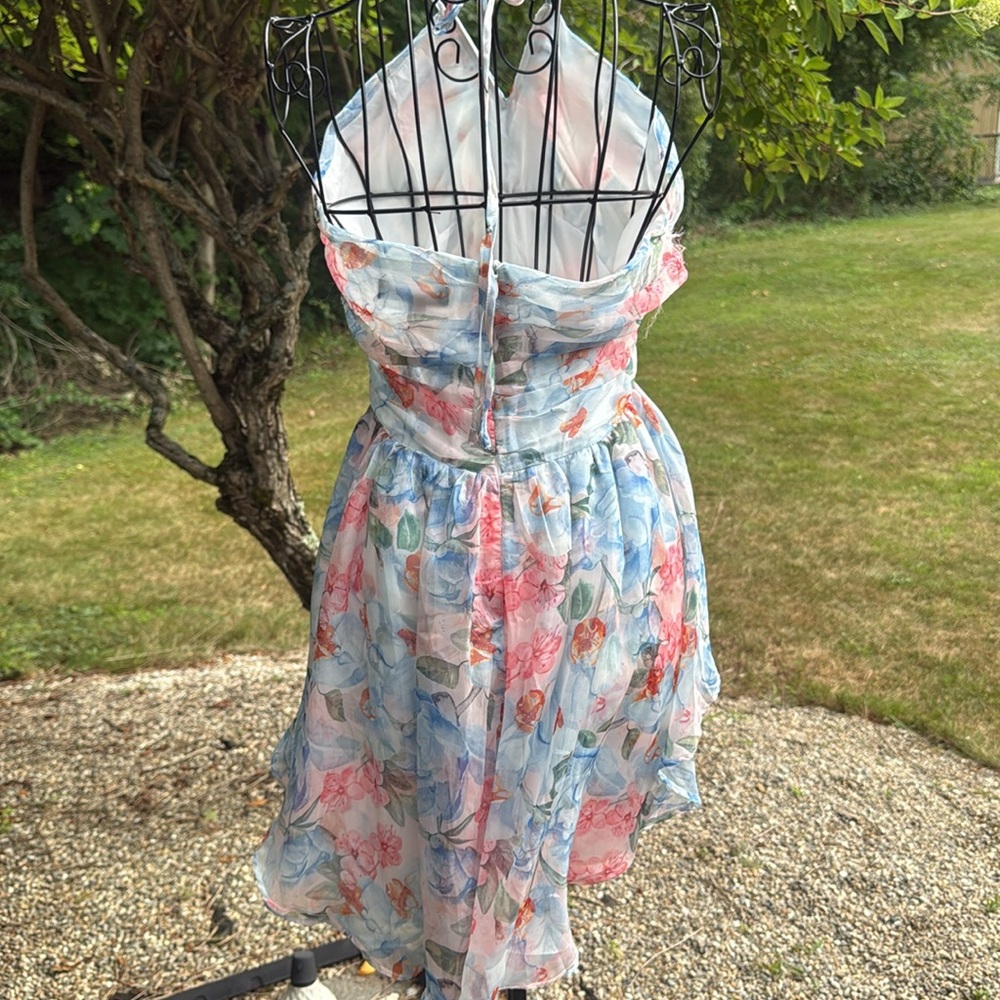 Lulu’s BUY IT NOW PRICE Beautiful Presence Light Blue Floral Chiffon DRESS - Picture 7 of 7